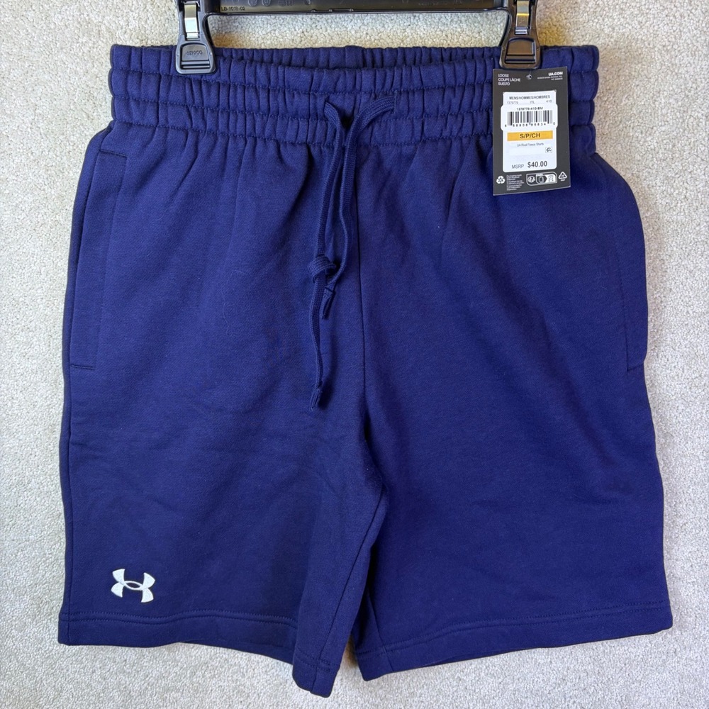 Under Armour Rival Fleece Shorts Mens Small Navy Blue Loose Fit 1379779-410-SM